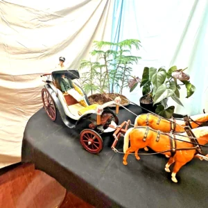 2 beswick horses and horse drawn surrey wagon with fringe top by john l black