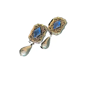blue tokens of gilt earrings with teardrop signed