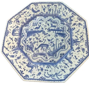bordallo pinheiro portugal hand painted octagonal ceramic plate blue & white dee
