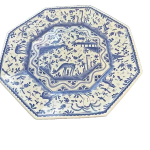 bordallo pinheiro portugal hand painted octagonal ceramic plate blue & white dee