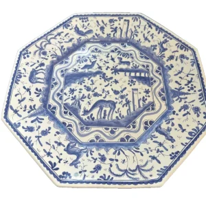 bordallo pinheiro portugal hand painted octagonal ceramic plate blue & white dee