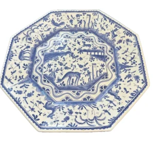bordallo pinheiro portugal hand painted octagonal ceramic plate blue & white dee