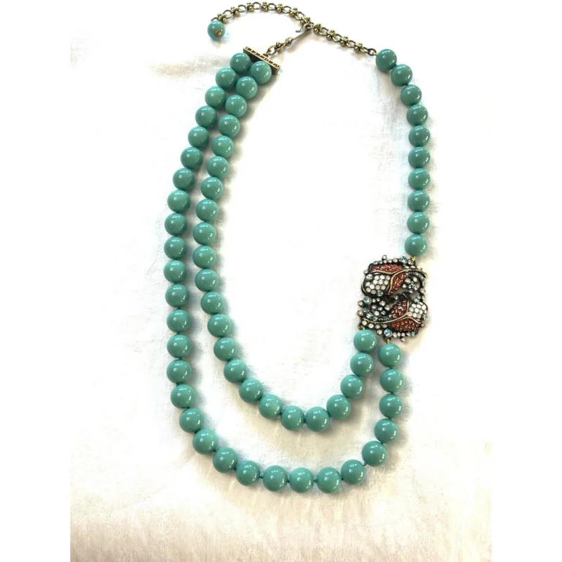 heidi daus turquoise bead necklace – multi strand with crystal accents