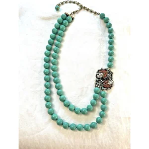 heidi daus turquoise bead necklace – multi strand with crystal accents