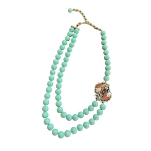 heidi daus turquoise bead necklace – multi strand with crystal accents