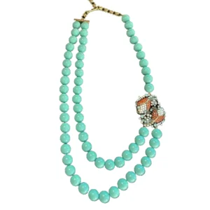 heidi daus turquoise bead necklace – multi strand with crystal accents
