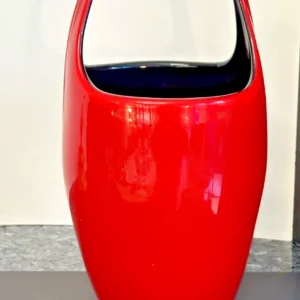 murano art glass vase attributed to fratelli toso red & black 14” mid century