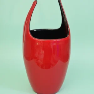 murano art glass vase attributed to fratelli toso red & black 14” mid century