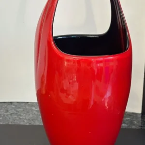 murano art glass vase attributed to fratelli toso red & black 14” mid century