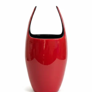 murano art glass vase attributed to fratelli toso red & black 14” mid century
