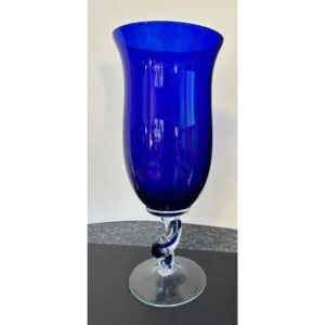 murano cobalt blue glass goblet vase – 16"x7" – twisted pedestal