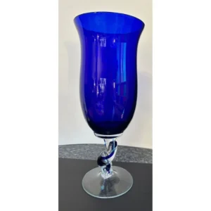 murano cobalt blue glass goblet vase – 16"x7" – twisted pedestal