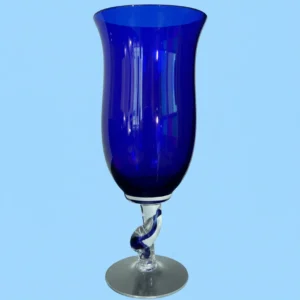 murano cobalt blue glass goblet vase – 16"x7" – twisted pedestal