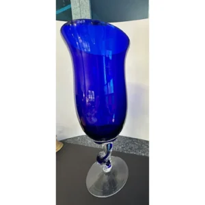 murano cobalt blue glass goblet vase – 16"x7" – twisted pedestal