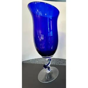 murano cobalt blue glass goblet vase – 16"x7" – twisted pedestal