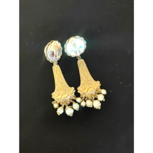 rare pearl and gold earrings – dangling clip on elegant jewelry