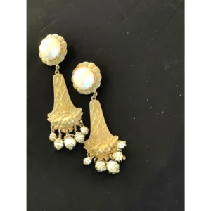 Home rare pearl and gold earrings – dangling clip on elegant jewelry