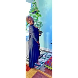 surinam paris black asymmetrical dress – l/xl – elastane blend – 1970s style