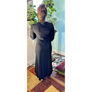surinam paris black asymmetrical dress – l/xl – elastane blend – 1970s style
